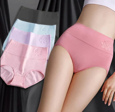 ROSE Embossed Ladies Underwear Breathable || High Waist Briefs || Multicolor (Pack of 5)